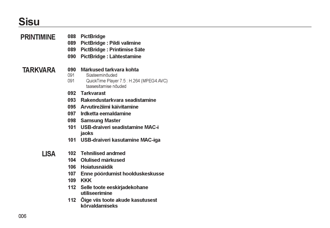 Samsung EC-WB500ABP/RU, EC-WB500BBP/RU manual 112 Õige viis toote akude kasutusest kõrvaldamiseks, 006 