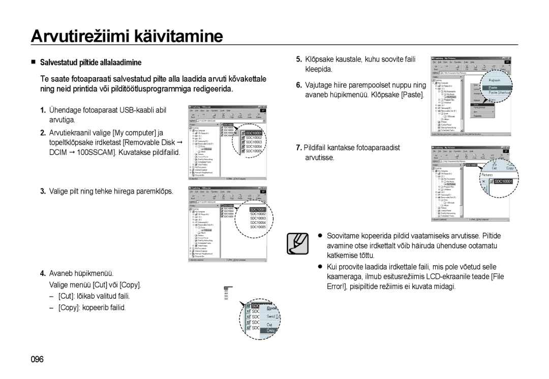 Samsung EC-WB500ABP/RU manual Salvestatud piltide allalaadimine, 096, Ühendage fotoaparaat USB-kaabli abil arvutiga 