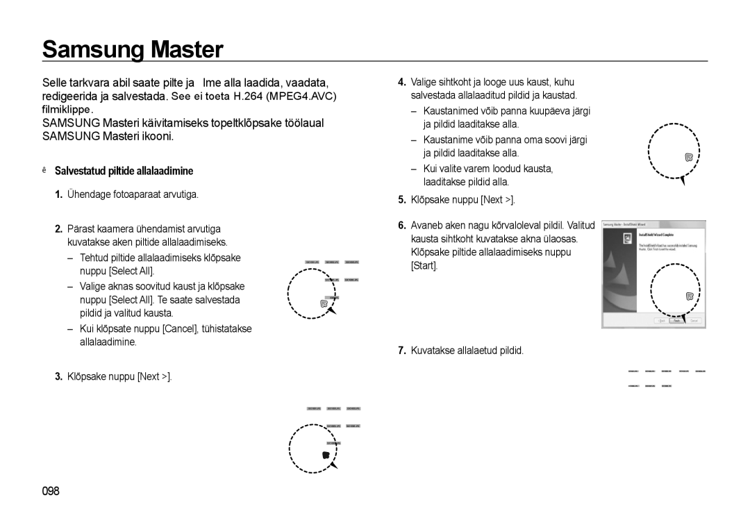 Samsung EC-WB500ABP/RU, EC-WB500BBP/RU manual Samsung Master, 098, Ühendage fotoaparaat arvutiga 