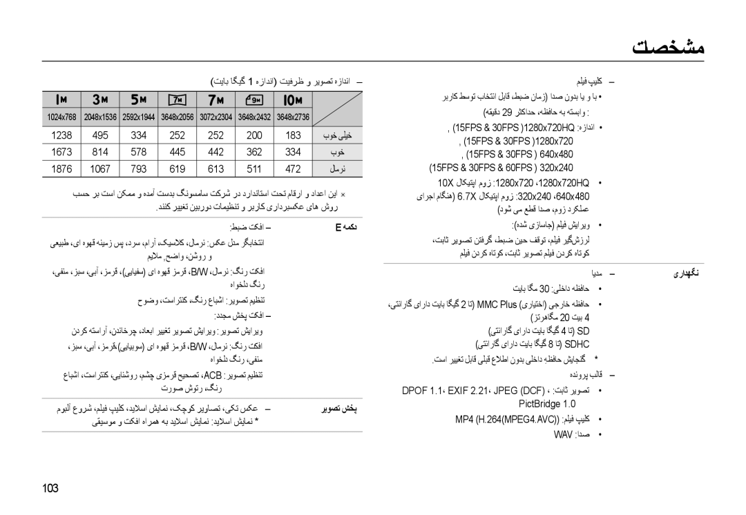 Samsung EC-WB500BBP/ME, EC-WB500BBP/ZA, EC-WB500ABP/ME manual 103, یﺭﺍﺪﻬﮕﻧ, ﺮﻳﻮﺼﺗ ﺶﺨﭘ 