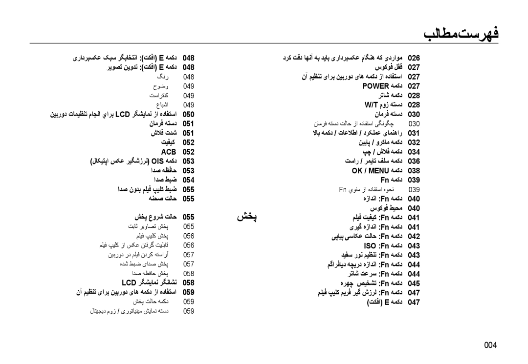 Samsung EC-WB500BBP/ME, EC-WB500BBP/ZA, EC-WB500ABP/ME manual ﺶﺨﭘ, 004 