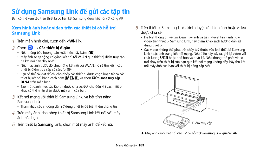 Samsung EC-WB50FZBDBVN, EC-WB50FZBDWVN manual Sử dụng Samsung Link để gửi các tập tin, Chọ̣n → Các thiết bị ở gần 