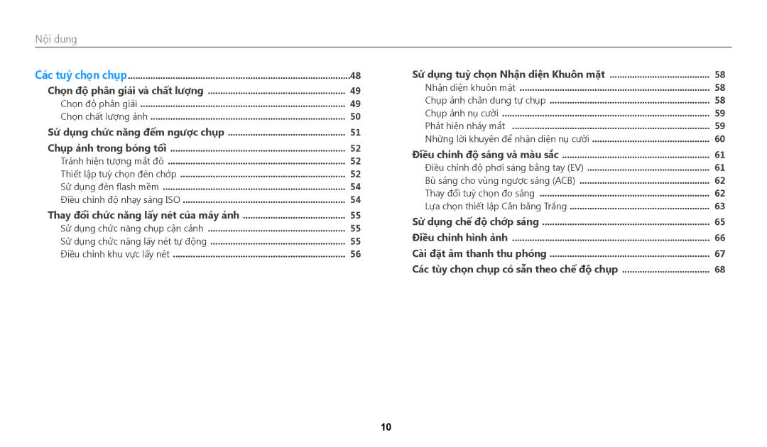 Samsung EC-WB50FZBDWVN, EC-WB50FZBDBVN manual Nộ̣i﻿ dung 