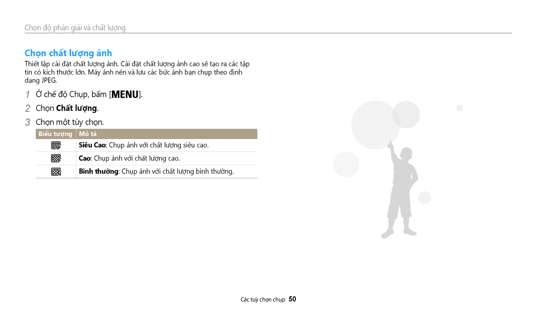 Samsung EC-WB50FZBDWVN, EC-WB50FZBDBVN manual Chọn chất lượng ảnh, Chọ̣n Chất lượng 