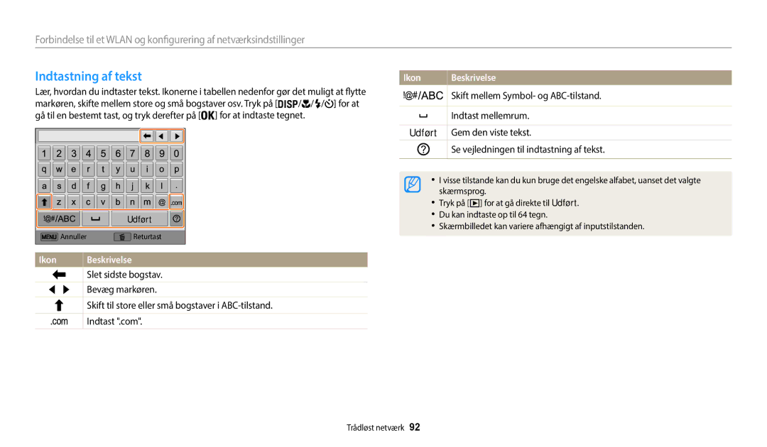 Samsung EC-WB50FZBPBE2, EC-WB50FZBPWE2, EC-WB50FZBPRE2 manual Indtastning af tekst, Udført 