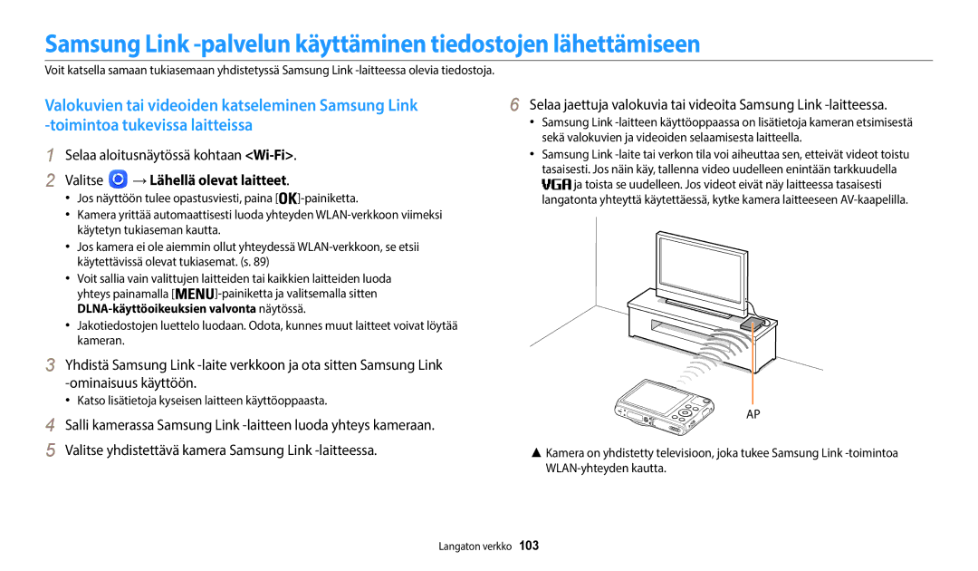 Samsung EC-WB50FZBPRE2, EC-WB50FZBPBE2 manual Selaa aloitusnäytössä kohtaan Wi-Fi, Valitse →Lähellä olevat laitteet 