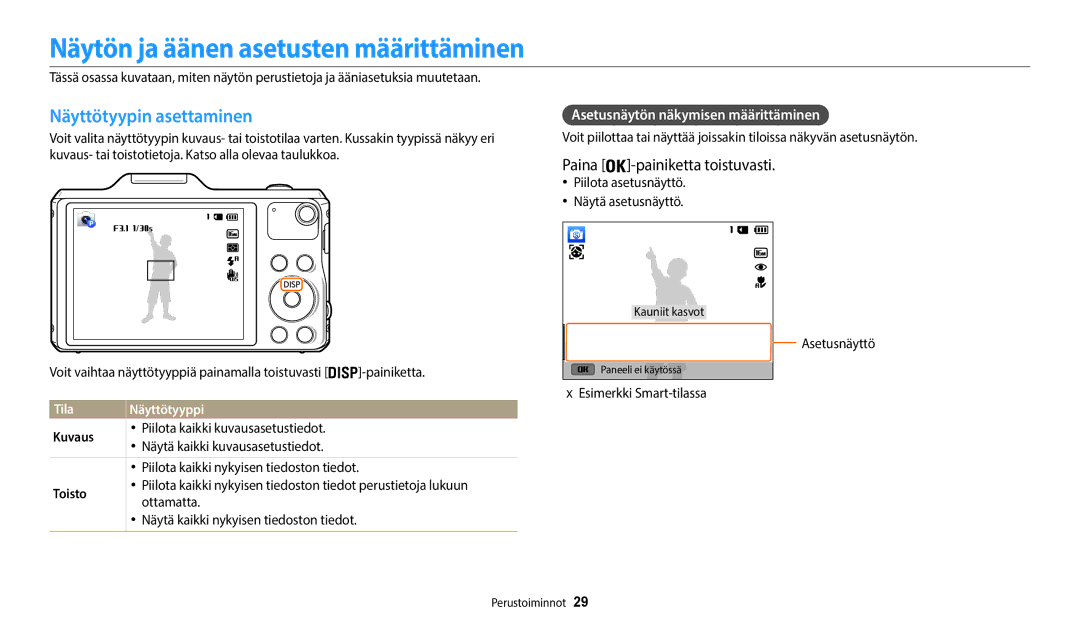 Samsung EC-WB50FZBPBE2 Näytön ja äänen asetusten määrittäminen, Näyttötyypin asettaminen, Paina -painiketta toistuvasti 