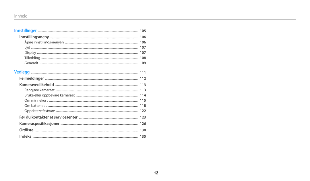 Samsung EC-WB50FZBPWE2, EC-WB50FZBPBE2, EC-WB50FZBPRE2 manual Innhold 