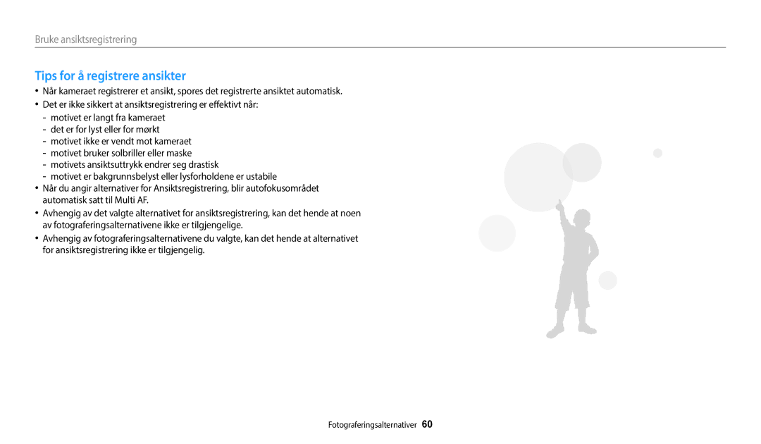 Samsung EC-WB50FZBPWE2, EC-WB50FZBPBE2, EC-WB50FZBPRE2 manual Tips for å registrere ansikter 