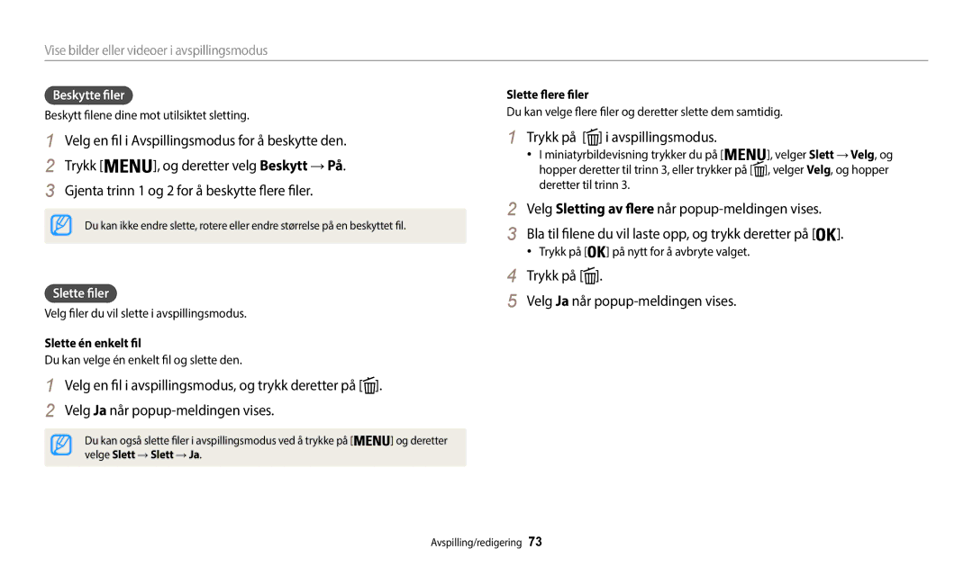 Samsung EC-WB50FZBPRE2 manual Trykk på i avspillingsmodus, Trykk på Velg Ja når popup-meldingen vises, Beskytte filer 