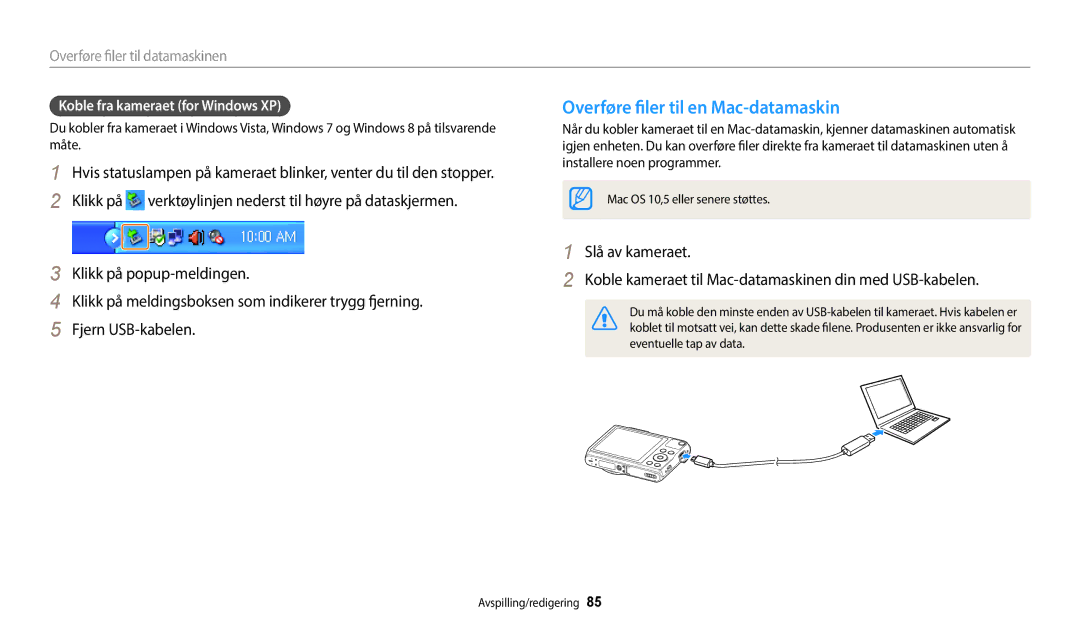 Samsung EC-WB50FZBPRE2, EC-WB50FZBPBE2 manual Overføre filer til en Mac-datamaskin, Overføre filer til datamaskinen 