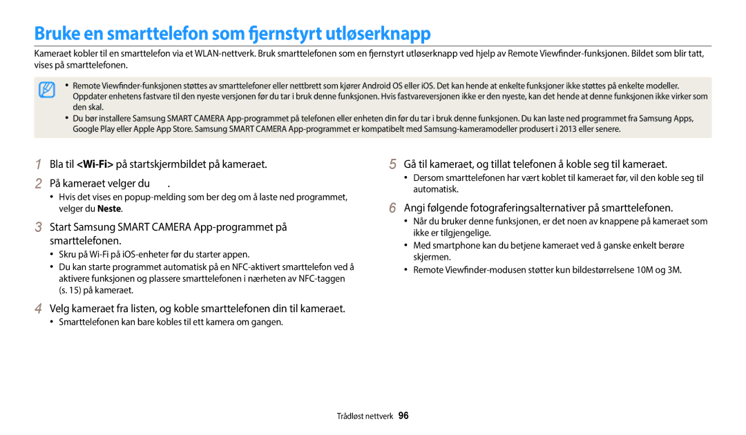 Samsung EC-WB50FZBPWE2, EC-WB50FZBPBE2, EC-WB50FZBPRE2 manual Bruke en smarttelefon som fjernstyrt utløserknapp 