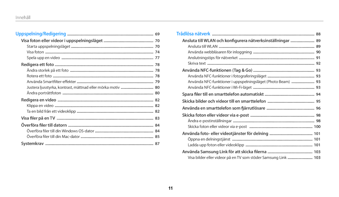 Samsung EC-WB50FZBPBE2, EC-WB50FZBPWE2, EC-WB50FZBPRE2 Innehåll, Justera ljusstyrka, kontrast, mättnad eller mörka motiv 