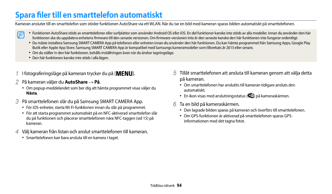 Samsung EC-WB50FZBPRE2 Spara filer till en smarttelefon automatiskt, På smarttelefonen slår du på Samsung Smart Camera App 