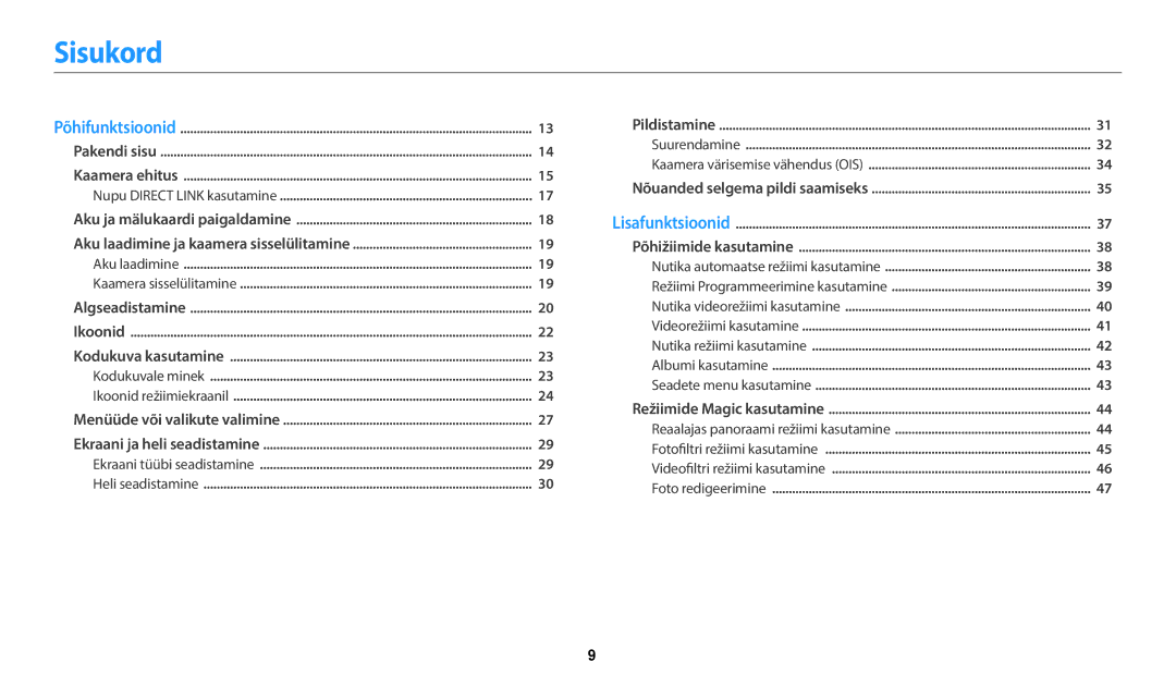 Samsung EC-WB50FZBPWE2, EC-WB50FZBPBE2, EC-WB50FZBPRE2 manual Sisukord, Režiimi Programmeerimine kasutamine 