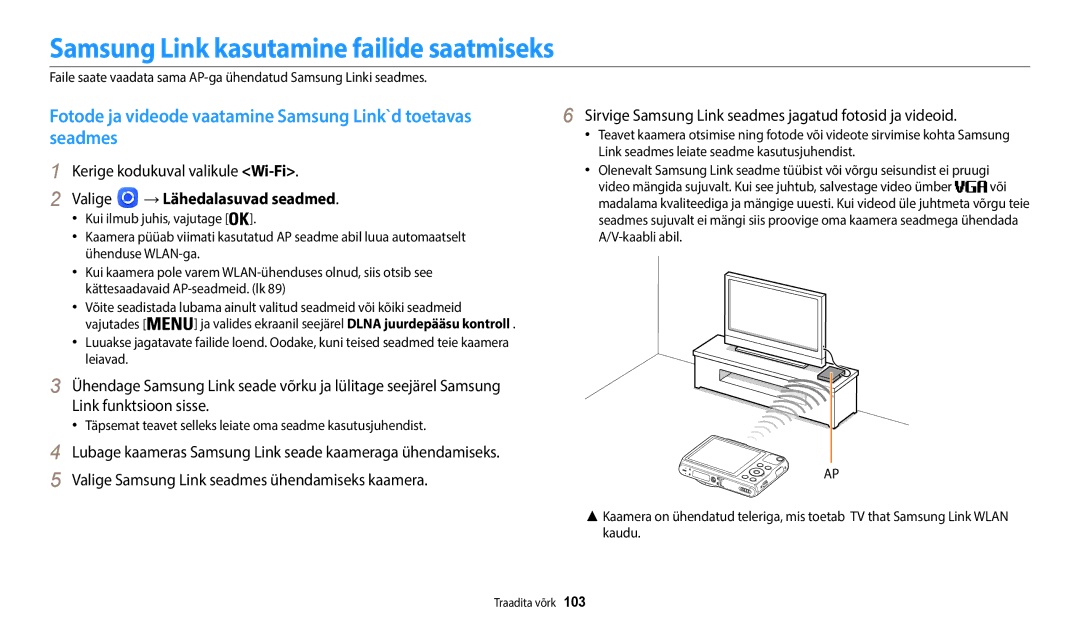 Samsung EC-WB50FZBPRE2, EC-WB50FZBPBE2 manual Samsung Link kasutamine failide saatmiseks, Kerige kodukuval valikule Wi-Fi 