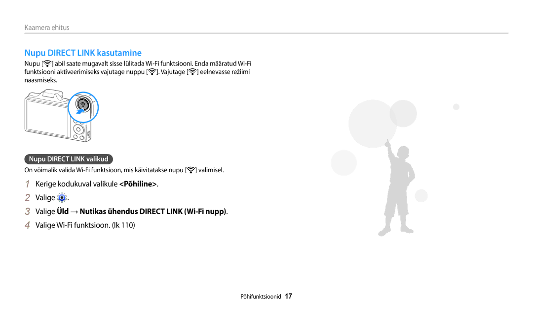 Samsung EC-WB50FZBPBE2 Nupu Direct Link kasutamine, Kerige kodukuval valikule Põhiline Valige, Valige Wi-Fi funktsioon. lk 