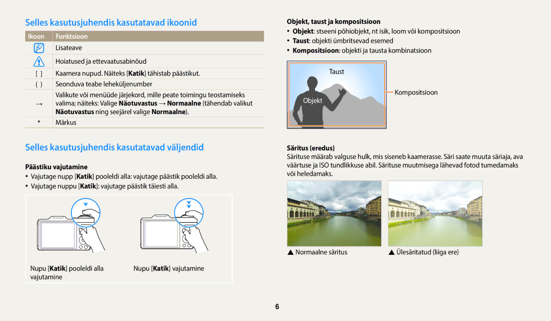 Samsung EC-WB50FZBPWE2 manual Selles kasutusjuhendis kasutatavad ikoonid, Selles kasutusjuhendis kasutatavad väljendid 