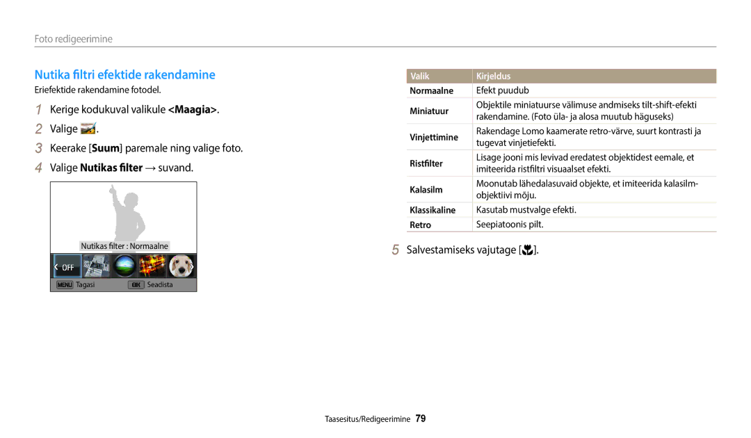 Samsung EC-WB50FZBPRE2, EC-WB50FZBPBE2, EC-WB50FZBPWE2 Nutika filtri efektide rakendamine, Foto redigeerimine, Normaalne 