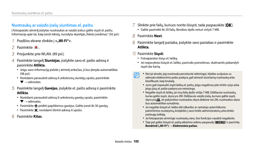 Samsung EC-WB50FZBPRE2, EC-WB50FZBPBE2 manual Nuotraukų ar vaizdo įrašų siuntimas el. paštu, Atlikta, Pasirinkite Siųsti 