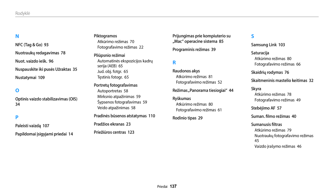 Samsung EC-WB50FZBPBE2, EC-WB50FZBPWE2 Automatinės ekspozicijos kadrų serija AEB, Atkūrimo režimas Fotografavimo režimas 