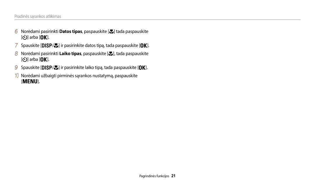 Samsung EC-WB50FZBPWE2, EC-WB50FZBPBE2, EC-WB50FZBPRE2 manual Pradinės sąrankos atlikimas 