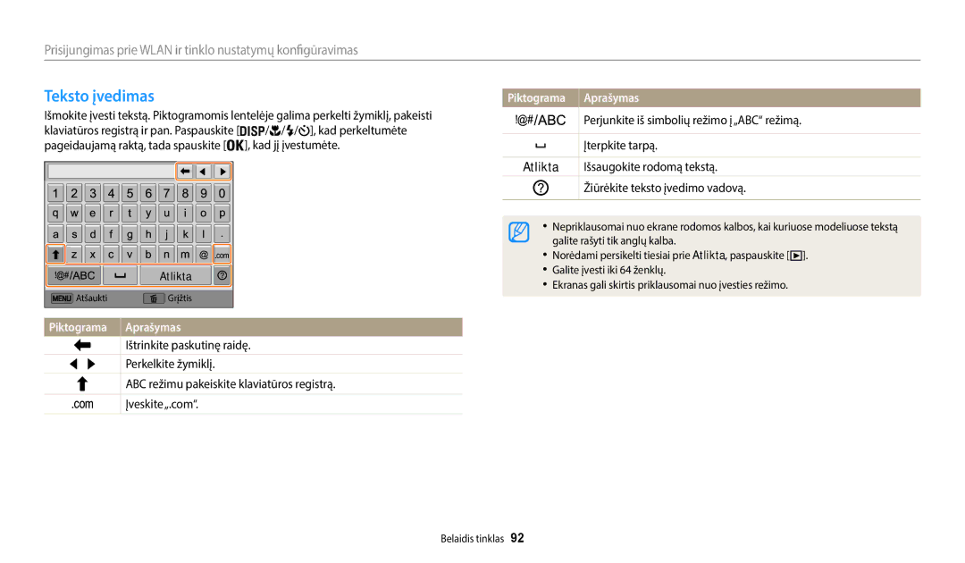 Samsung EC-WB50FZBPBE2, EC-WB50FZBPWE2, EC-WB50FZBPRE2 manual Teksto įvedimas, Atlikta 