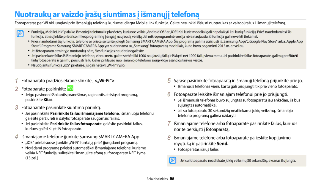 Samsung EC-WB50FZBPBE2 Nuotraukų ar vaizdo įrašų siuntimas į išmanųjį telefoną, Fotoaparate pasirinkite siuntimo parinktį 