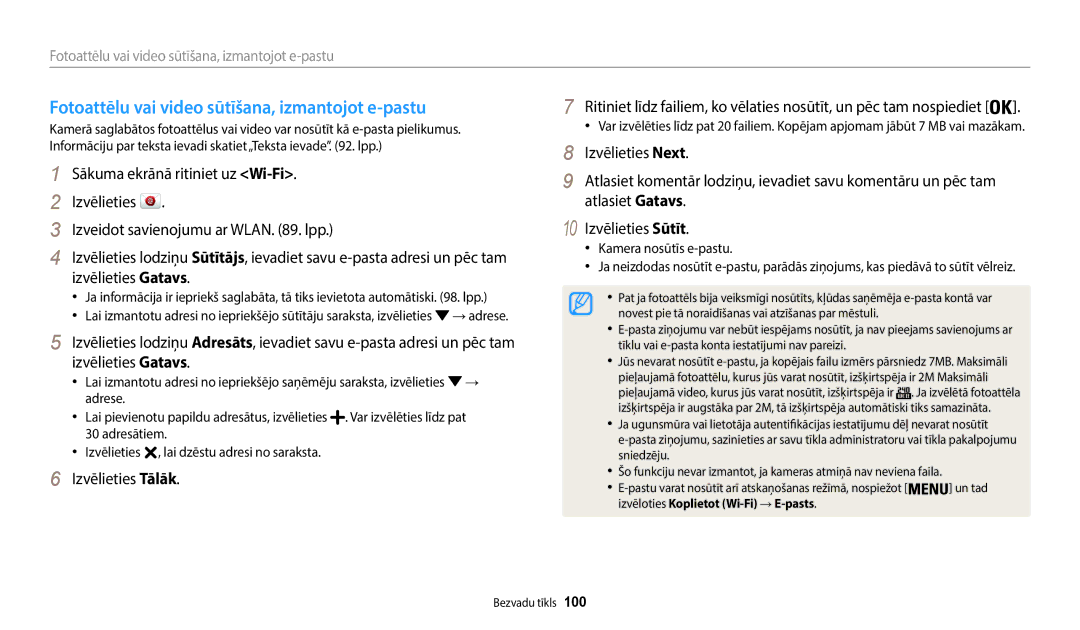 Samsung EC-WB50FZBPRE2, EC-WB50FZBPBE2 manual Fotoattēlu vai video sūtīšana, izmantojot e-pastu, Kamera nosūtīs e-pastu 