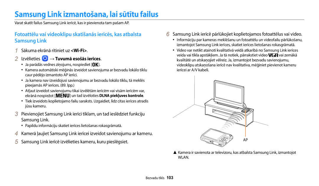 Samsung EC-WB50FZBPRE2, EC-WB50FZBPBE2 manual Samsung Link izmantošana, lai sūtītu failus, Sākuma ekrānā ritiniet uz Wi-Fi 