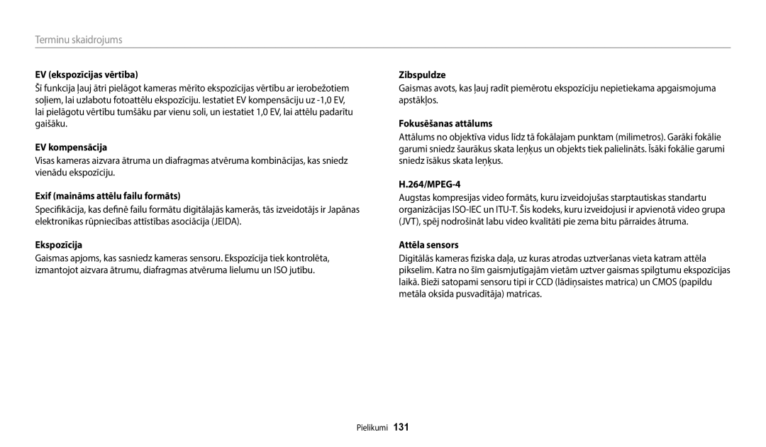 Samsung EC-WB50FZBPBE2, EC-WB50FZBPWE2, EC-WB50FZBPRE2 manual Terminu skaidrojums 