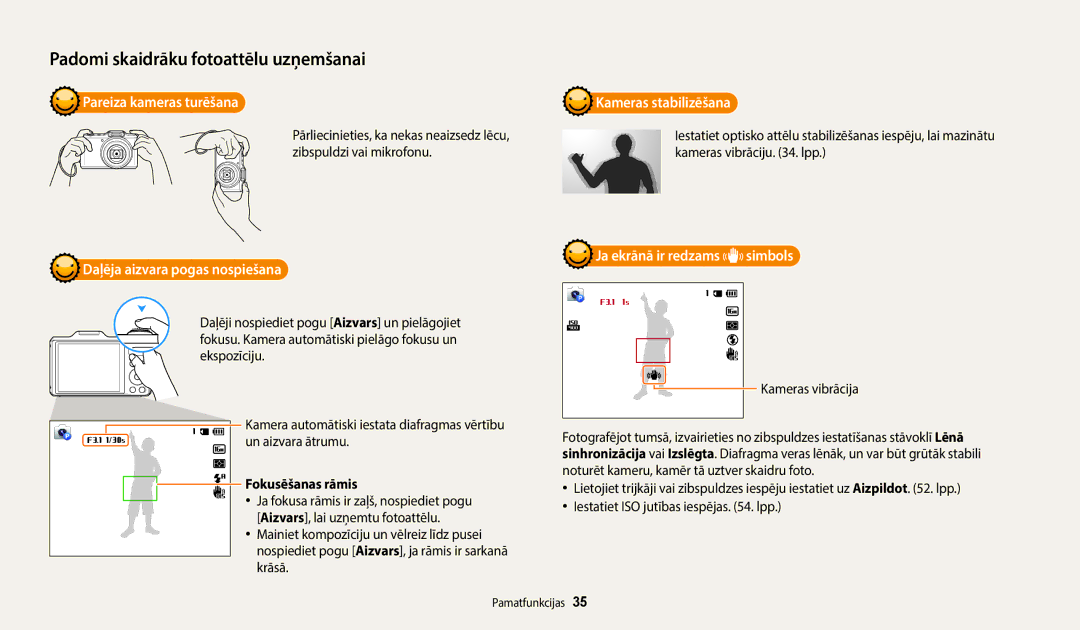 Samsung EC-WB50FZBPBE2, EC-WB50FZBPWE2 manual Pareiza kameras turēšana, Daļēja aizvara pogas nospiešana, Fokusēšanas rāmis 