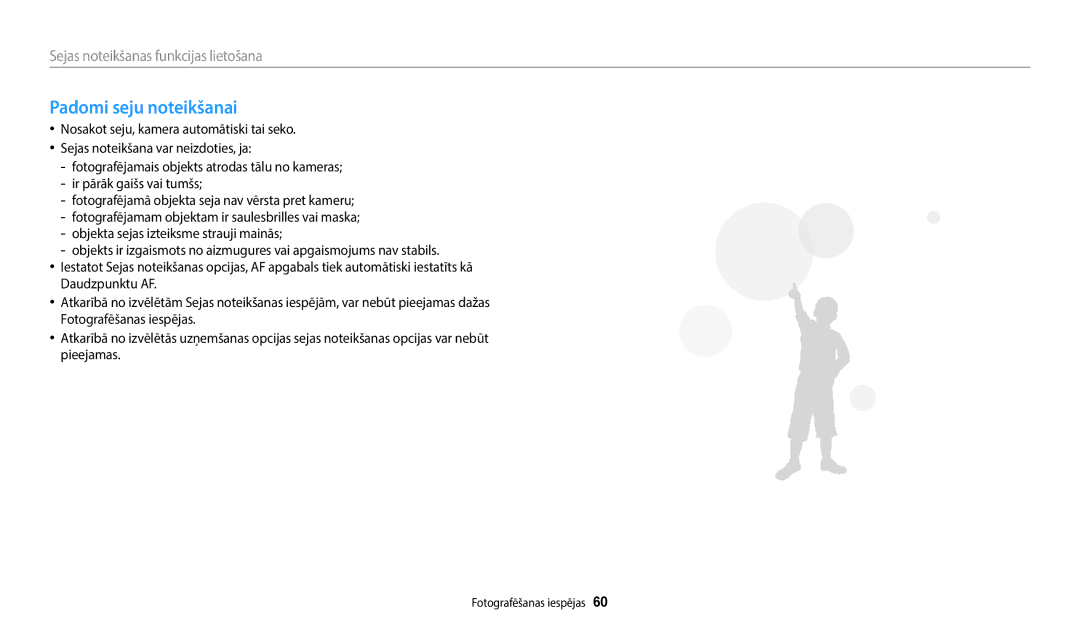 Samsung EC-WB50FZBPWE2, EC-WB50FZBPBE2, EC-WB50FZBPRE2 manual Padomi seju noteikšanai 