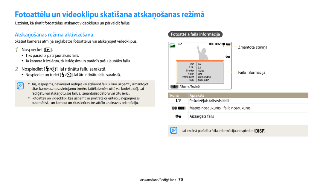 Samsung EC-WB50FZBPRE2 manual Fotoattēlu un videoklipu skatīšana atskaņošanas režīmā, Atskaņošanas režīma aktivizēšana 