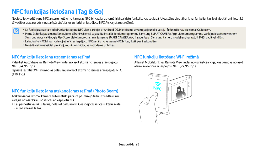 Samsung EC-WB50FZBPWE2, EC-WB50FZBPBE2 manual NFC funkcijas lietošana Tag & Go, NFC funkciju lietošana uzņemšanas režīmā 