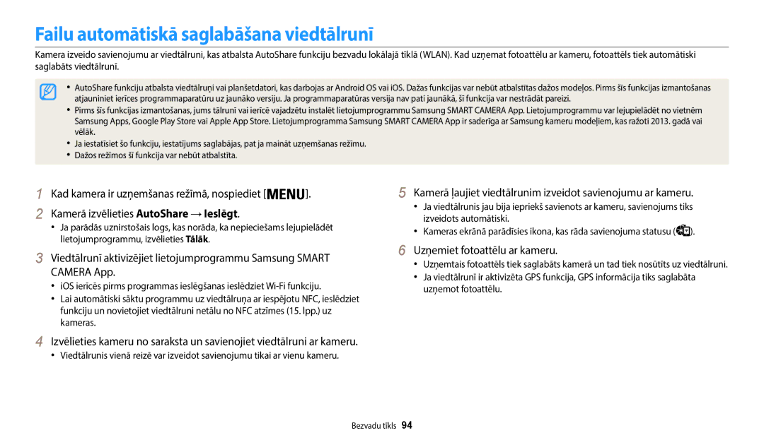 Samsung EC-WB50FZBPRE2, EC-WB50FZBPBE2 manual Failu automātiskā saglabāšana viedtālrunī, Uzņemiet fotoattēlu ar kameru 