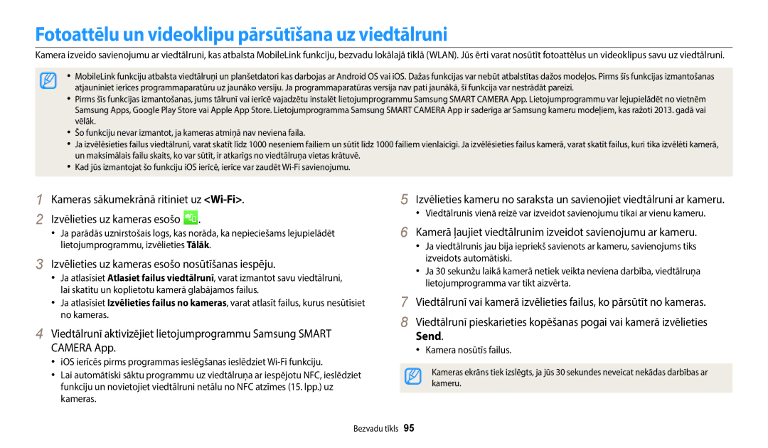 Samsung EC-WB50FZBPBE2, EC-WB50FZBPWE2 manual Fotoattēlu un videoklipu pārsūtīšana uz viedtālruni, Kamera nosūtīs failus 