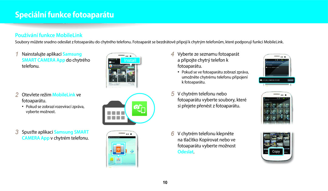 Samsung EC-WB50FZBPBE3, EC-WB350FBPNE3, EC-WB350FBPBE3, EC-WB350FBPRE3, EC-WB350FBPWE3 manual Používání funkce MobileLink 