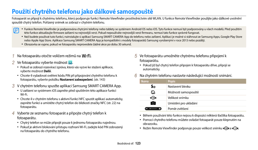 Samsung EC-WB350FBPRE3, EC-WB50FZBPBE3, EC-WB350FBPNE3, EC-WB350FBPBE3 Použití chytrého telefonu jako dálkové samospouště 