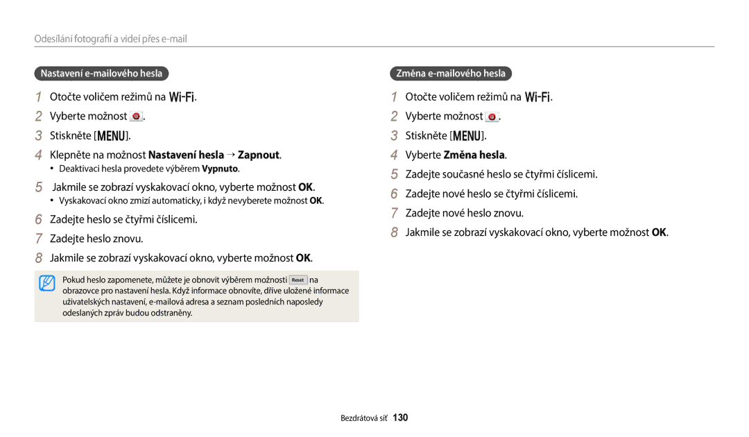 Samsung EC-WB50FZBPWE3, EC-WB50FZBPBE3 manual Jakmile se zobrazí vyskakovací okno, vyberte možnost OK, Vyberte Změna hesla 