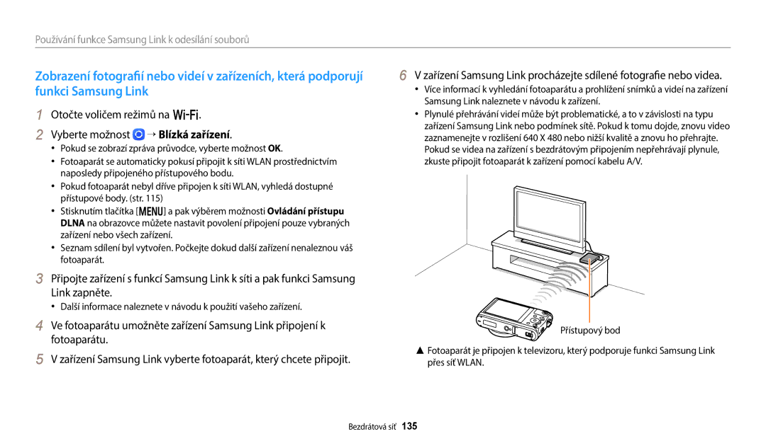 Samsung EC-WB350FBPWE3, EC-WB50FZBPBE3, EC-WB350FBPNE3 manual Otočte voličem režimů na w Vyberte možnost → Blízká zařízení 