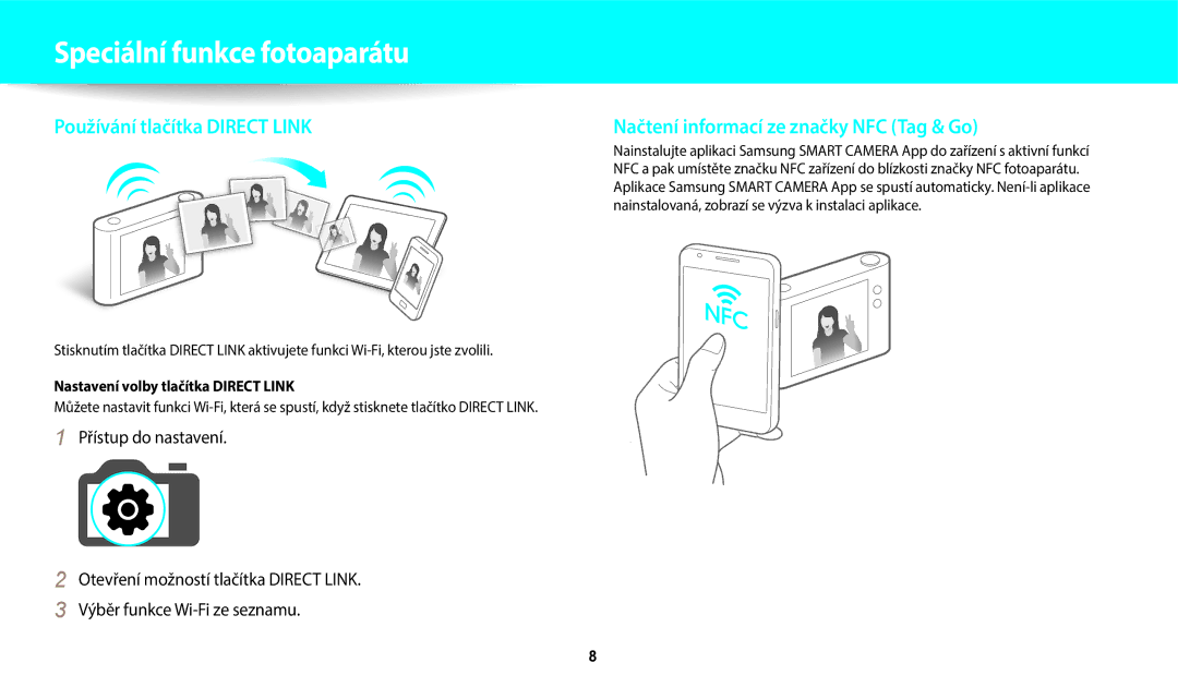 Samsung EC-WB352FBDRE3, EC-WB50FZBPBE3, EC-WB350FBPNE3 manual Přístup do nastavení, Nastavení volby tlačítka Direct Link 