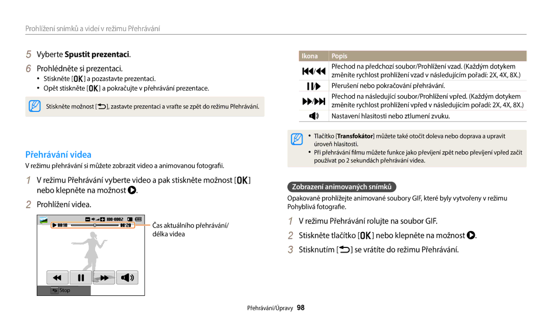 Samsung EC-WB50FZBPBE3, EC-WB350FBPNE3 manual Přehrávání videa, Vyberte Spustit prezentaci, Prohlédněte si prezentaci 