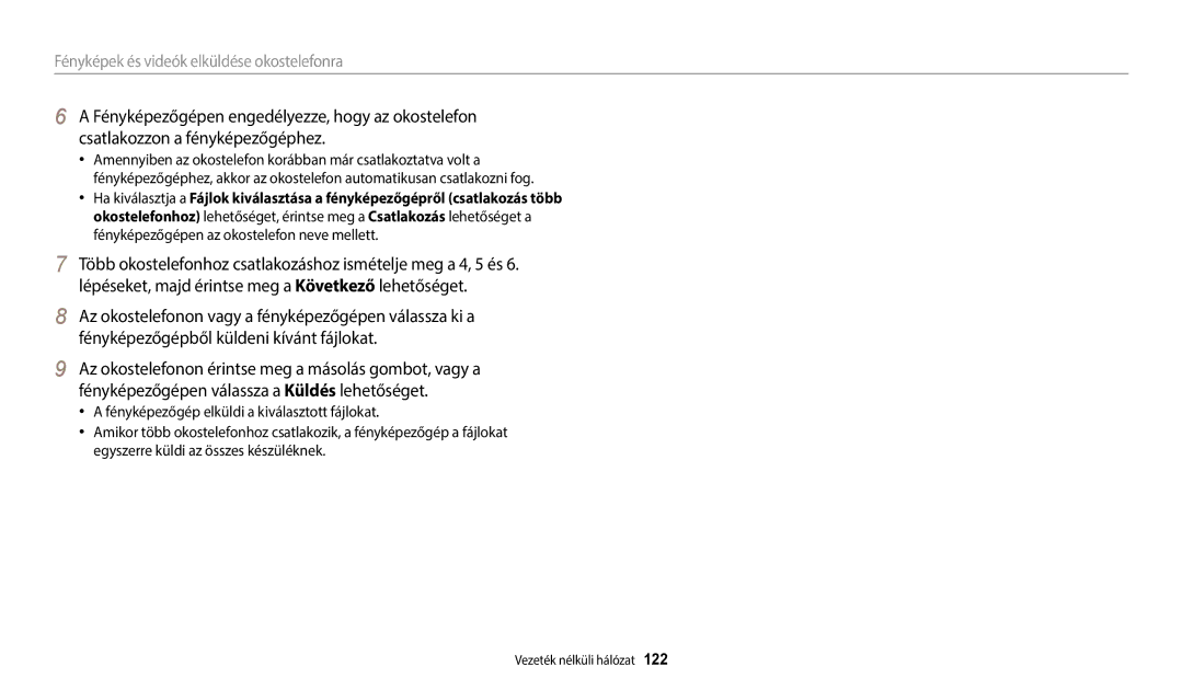 Samsung EC-WB350FBPBE3, EC-WB50FZBPBE3, EC-WB350FBPNE3, EC-WB350FBPRE3 manual Fényképek és videók elküldése okostelefonra 