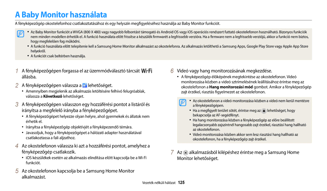 Samsung EC-WB352FBDBE3, EC-WB50FZBPBE3 manual Baby Monitor használata, Fényképezőgépen, Lehetőséget, hogy, Az okostelefonon 