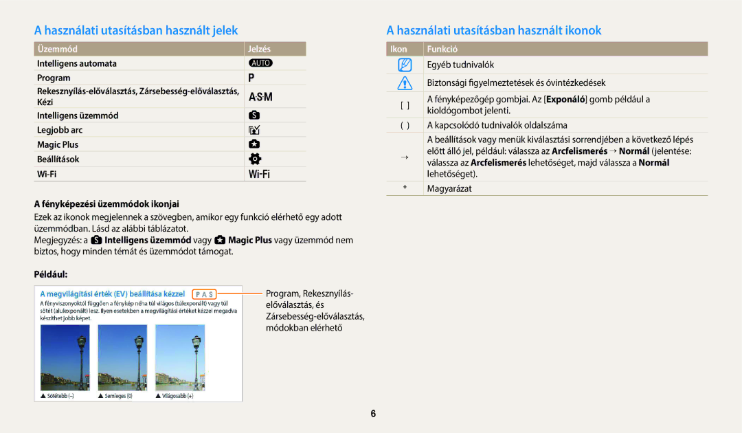 Samsung EC-WB50FZBPRE3 manual Használati utasításban használt jelek, Használati utasításban használt ikonok, Üzemmód Jelzés 