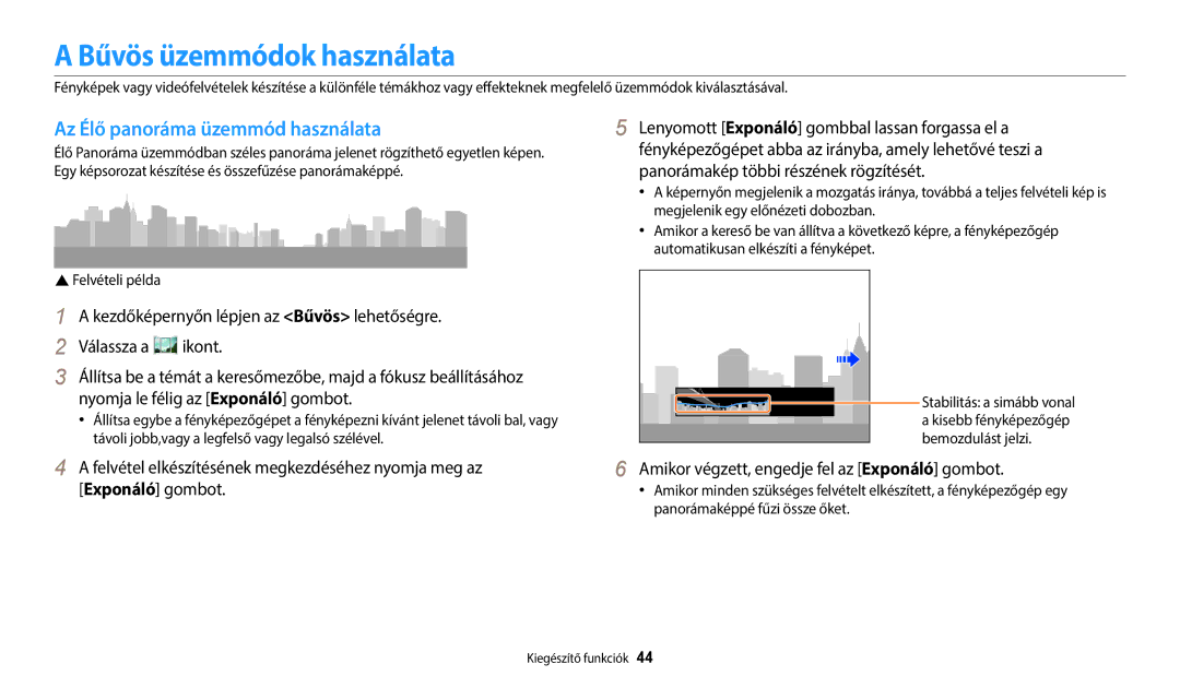 Samsung EC-WB50FZBPBE3, EC-WB50FZBPRE3 Bűvös üzemmódok használata, Az Élő panoráma üzemmód használata,  Felvételi példa 