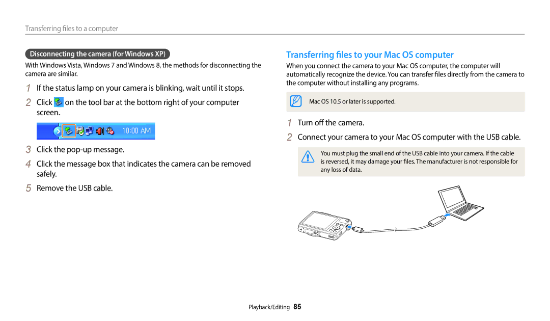 Samsung EC-WB50FZDDBME Transferring files to your Mac OS computer, Turn off the camera, Transferring files to a computer 