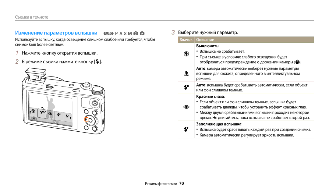 Samsung EC-WB350FBPRE2 manual Изменение параметров вспышки T p a h M s g, Выключить, Вспышка не срабатывает, Красные глаза 