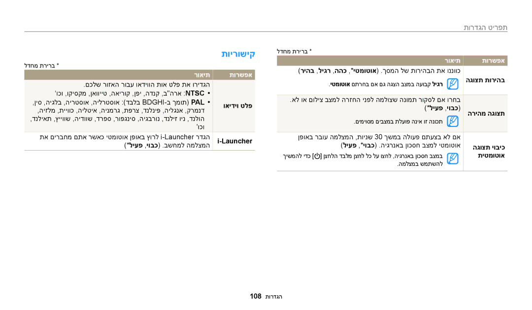 Samsung EC-WB50FZBPWIL, EC-WB50FZBPRIL, EC-WB50FZBPBIL manual תוירושיק 